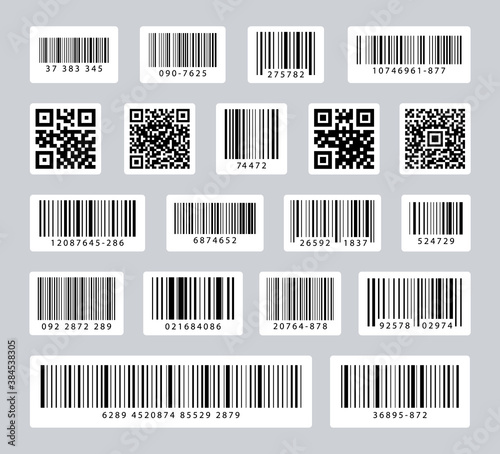 Labels barcode and qr code. Set industrial barcodes and qr codes. Code price. photo