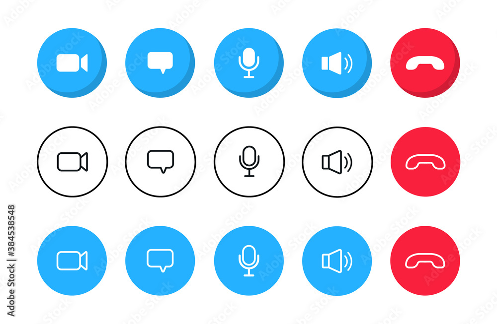 Set of video call icons. Buttons of video call. Vector flat style. Set of video call icons. Buttons of video call. Vector flat style.