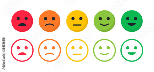 Set of emoticons. Feedback emotions. Level satisfaction. Mood scale. Emoji icons.
