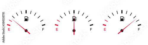 Fuel gauge. Car dashboard. Gasoline meter. Fuel indicator from empty tank to full.