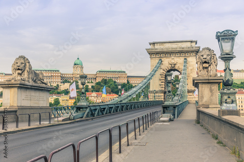 chain bridge and royal castle in budapest, hungary