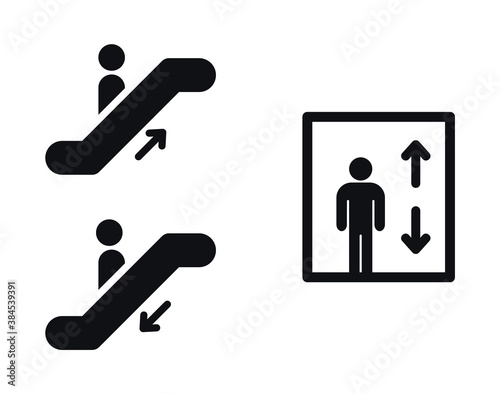 Escalator and elevator signs. Lift and escalator icons. photo