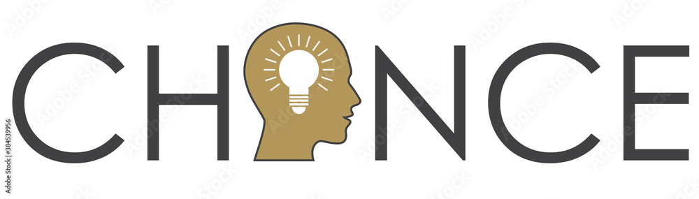 give ideas a chance, dark grey lettering with a human head in gold with a white bulb for business card, logo, header or banner, vector illustration give ideas a chance, dark grey lettering with a human head in gold with a white bulb for business card, logo, header or banner, vector illustration