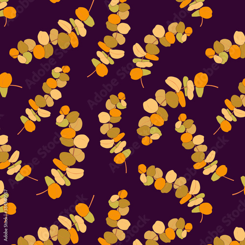Seamless pattern with autumn leaves, Silver dollar leaf pattern background