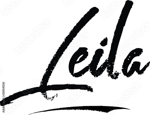 Leila-Female name Brush Calligraphy on White Background photo