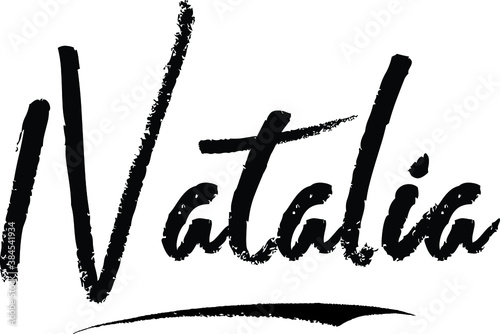 Natalia-Female name Brush Calligraphy on White Background photo