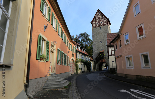 Stadttor der Stadtmauer in Münnerstadt, Bayern, Deutschland, Europa. City gate of the city wall in Muennerstadt, Bavaria, Germany, Europe.