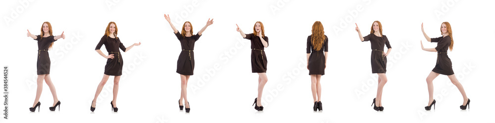 Woman giving thumbs up isolated on white