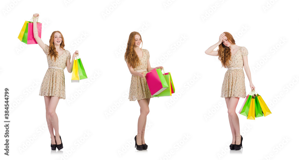Woman after shopping isolated on white Woman after shopping isolated on white