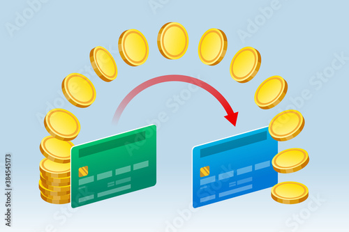 Gold coins and bank cards, concept of money transfer and payments