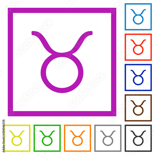 Taurus zodiac symbol flat framed icons