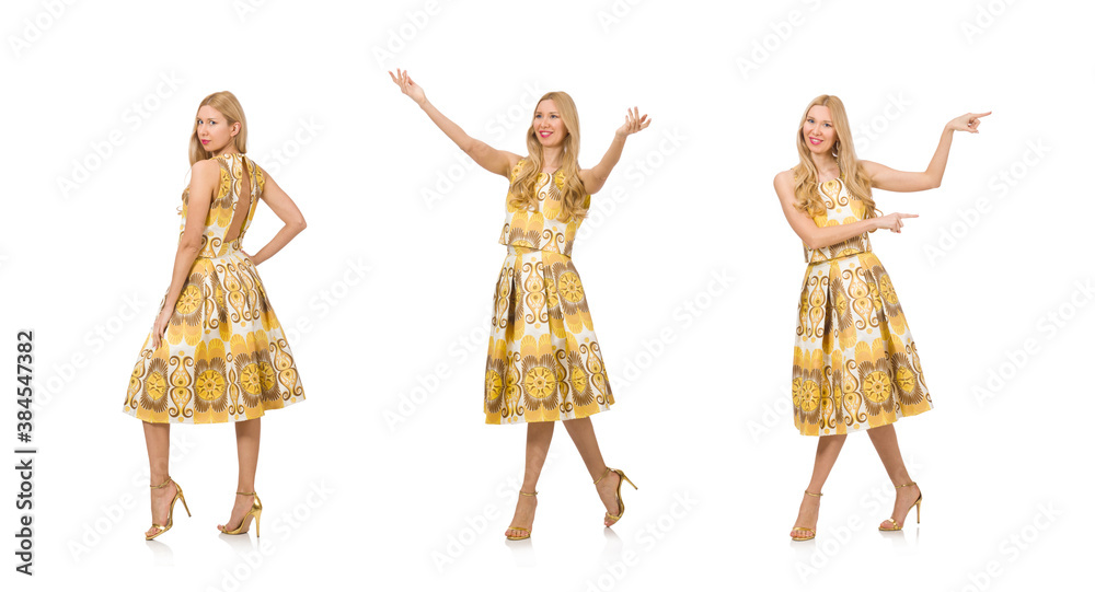 Young woman wearing long summer dress isolated on white Young woman wearing long summer dress isolated on white