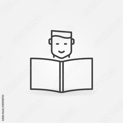 Boy Reading a Book vector concept icon or symbol in thin line style