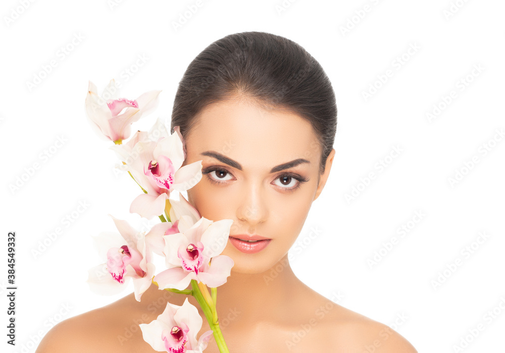 Face of a beautiful brunette girl. Portrait of young and attractive woman isolated on white. Face of a beautiful brunette girl. Portrait of young and attractive woman isolated on white.