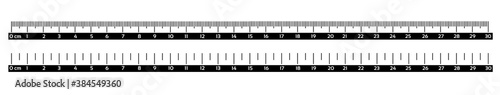 Marking rulers black and white on a white background 30 centimeters