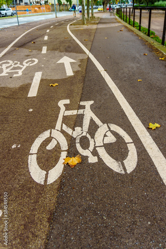 Bicycle symbol. Bike path in city park