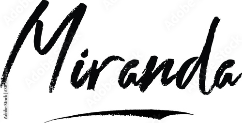 Miranda Female name Modern Brush Calligraphy on White Background