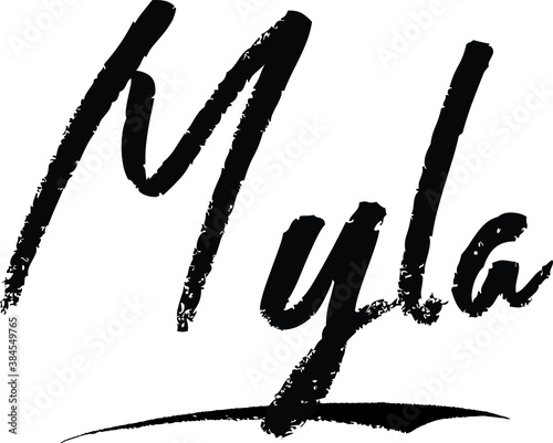 Myla Female name Modern Brush Calligraphy on White Background photo