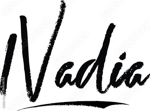 Nadia Female name Modern Brush Calligraphy on White Background