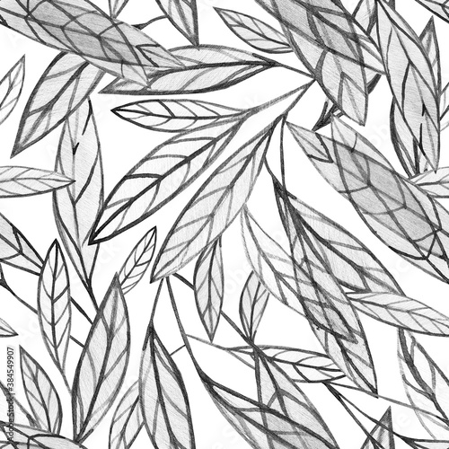 Seamless pattern. Graphic leaves on a white background.