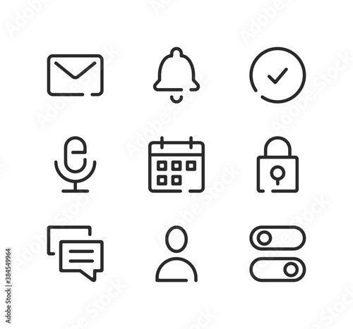Mobile app interface line icons set. Modern graphic design concepts, black stroke linear symbols, simple outline elements collection. Vector line icons