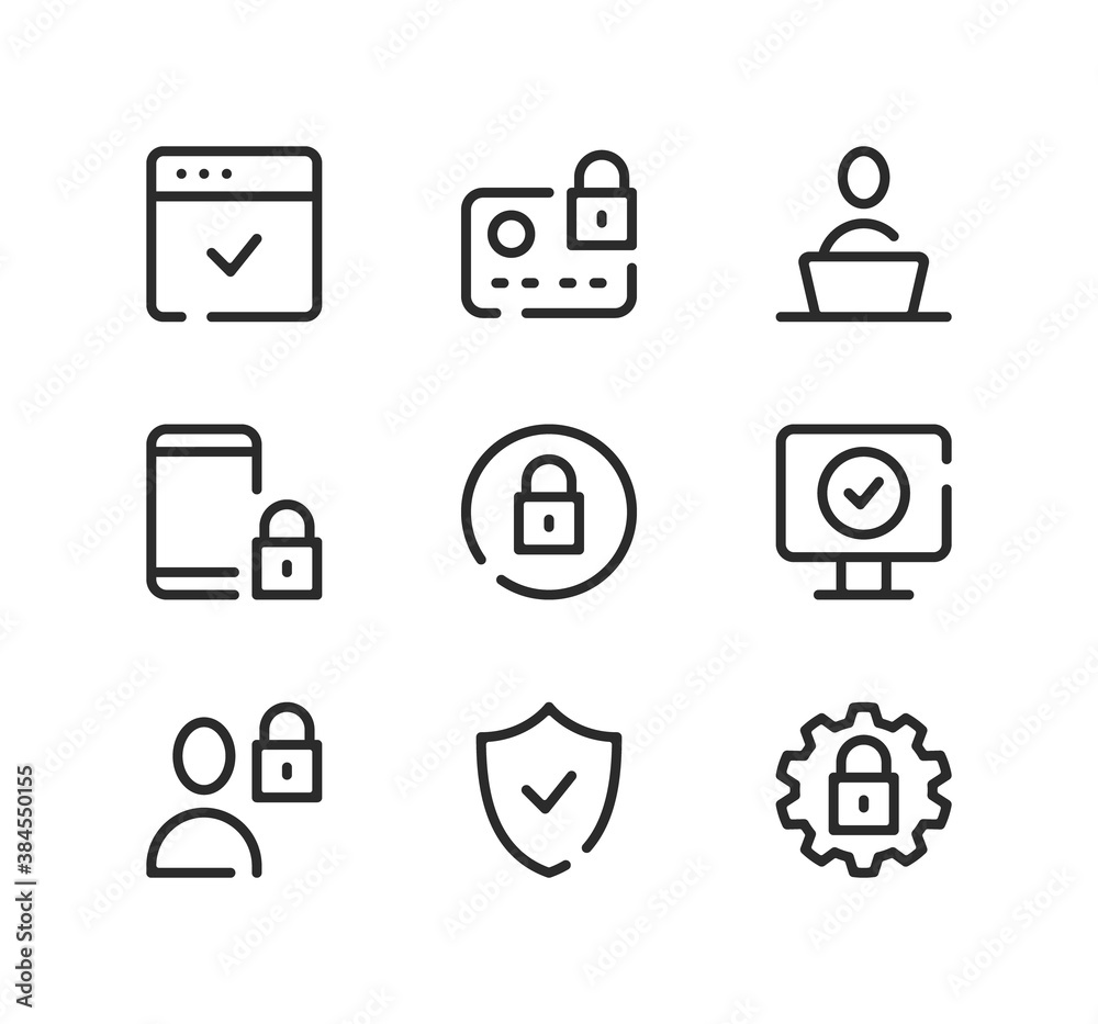 Cybersecurity line icons set. Modern graphic design concepts, black stroke linear symbols, simple outline elements collection. Vector line icons Cybersecurity line icons set. Modern graphic design concepts, black stroke linear symbols, simple outline elements collection. Vector line icons