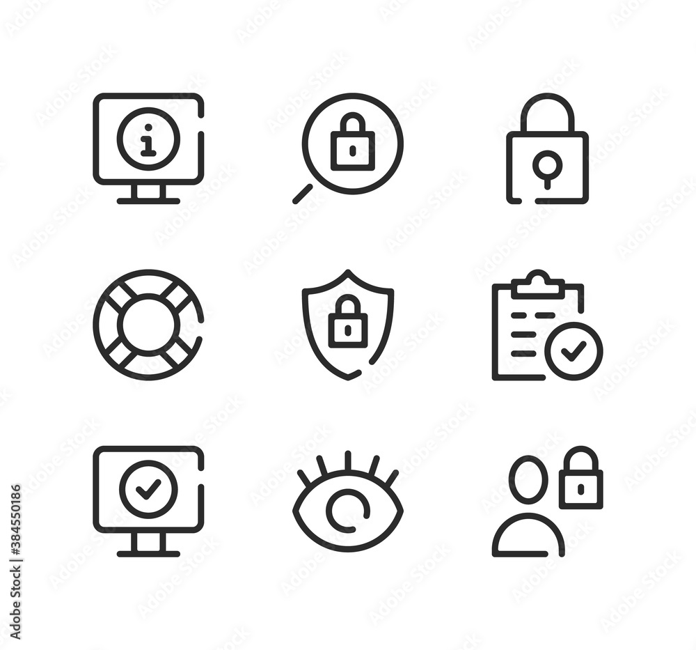Security line icons set. Modern graphic design concepts, black stroke linear symbols, simple outline elements collection. Vector line icons Security line icons set. Modern graphic design concepts, black stroke linear symbols, simple outline elements collection. Vector line icons
