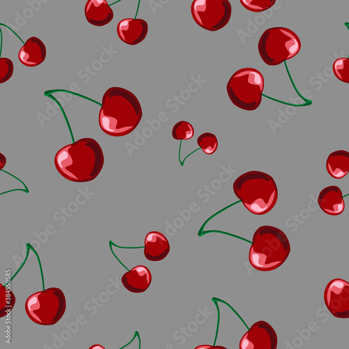 Seamless pattern with cherry. Illustration for gift paper, textiles, clothes, social networks, wallpaper, prints, festive decor.