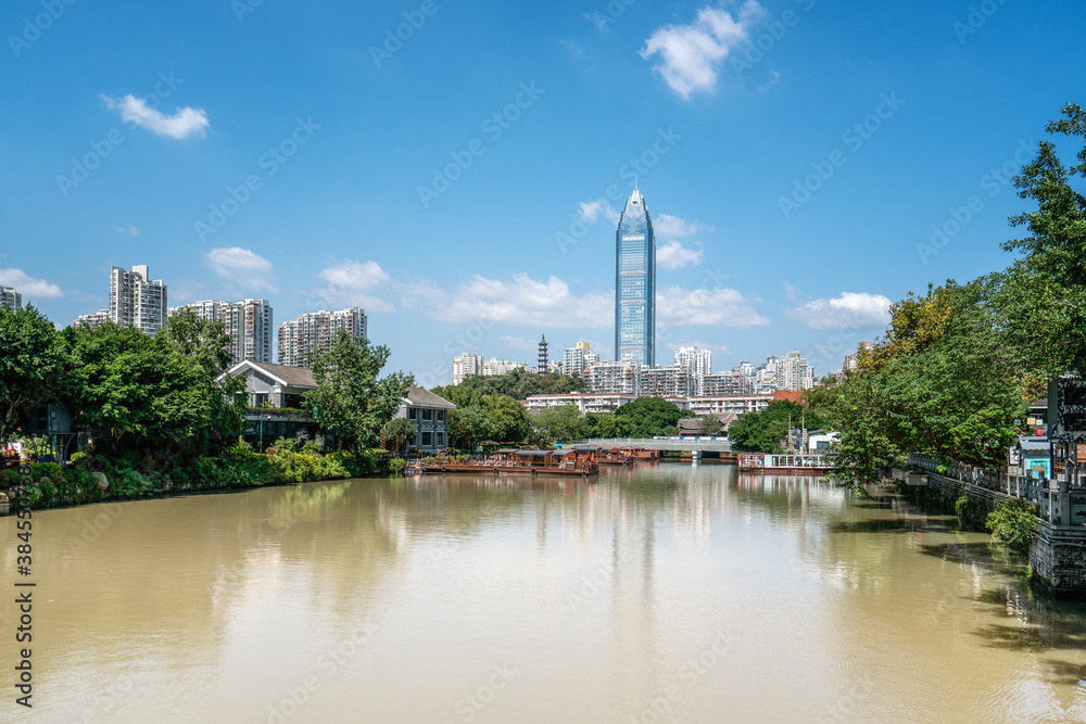 Ancient Architecture and Modern Urban Architecture Landscape in Nantang Street, Wenzhou
