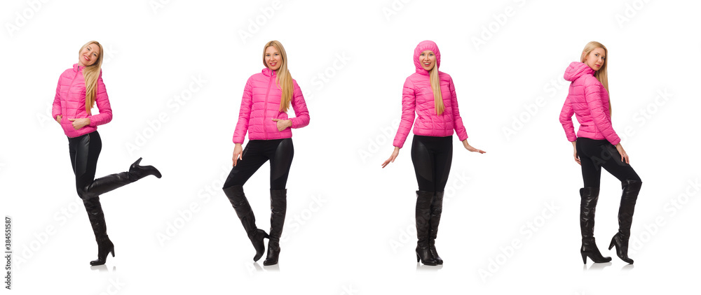 Pretty girl in winter pink jacket isolated on white Pretty girl in winter pink jacket isolated on white
