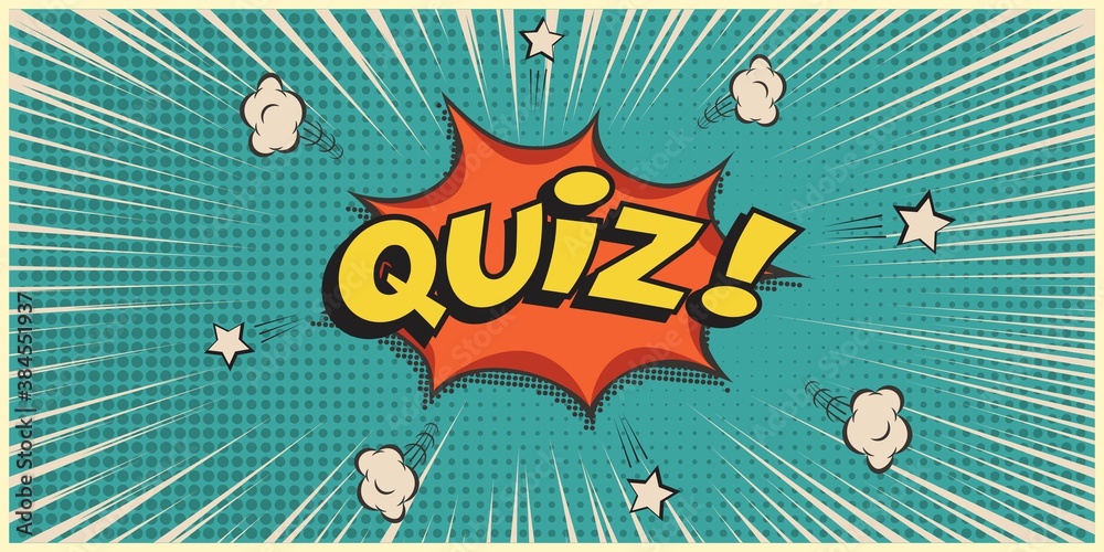 Quiz game show retro background. Vintage trivia night poster in pub.  Marketing design vector illustration. Yellow text on blue background.  Cartoon old banner for competition Stock-vektor | Adobe Stock