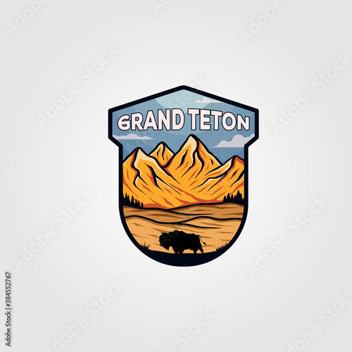 grand teton national park vintage logo illustration design photo