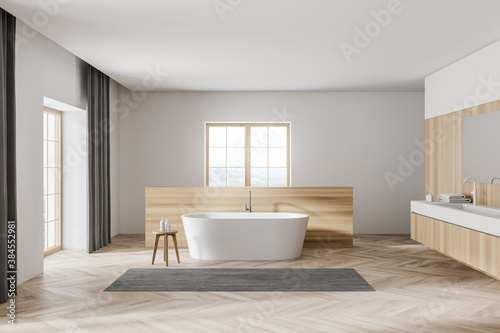 Modern white and wooden bathroom interior