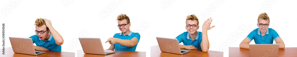 Student with laptop isolated on white Student with laptop isolated on white