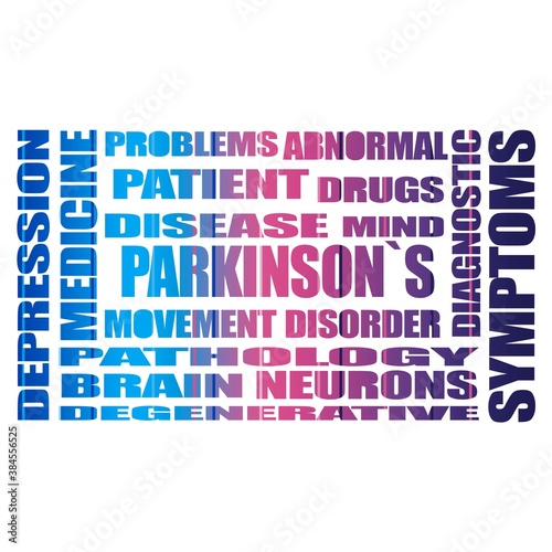 Parkinsons syndrome disease tags cloud. Concept of medicine