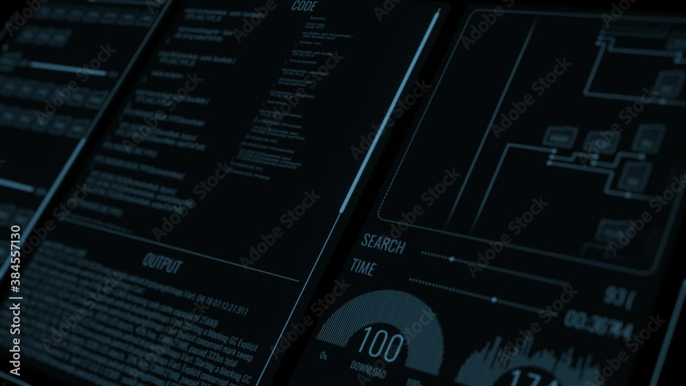 Perspective futuristic user interface with HUD and infographic elements. Ultra detailed abstract digital black background. Charts and graphs, text area. Presentation template. Data visualization.