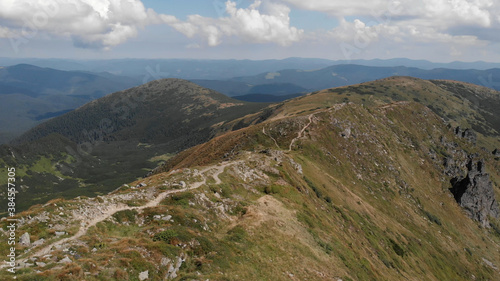 Panoramic view of mountain. Lovely lanscape of spacious glades.