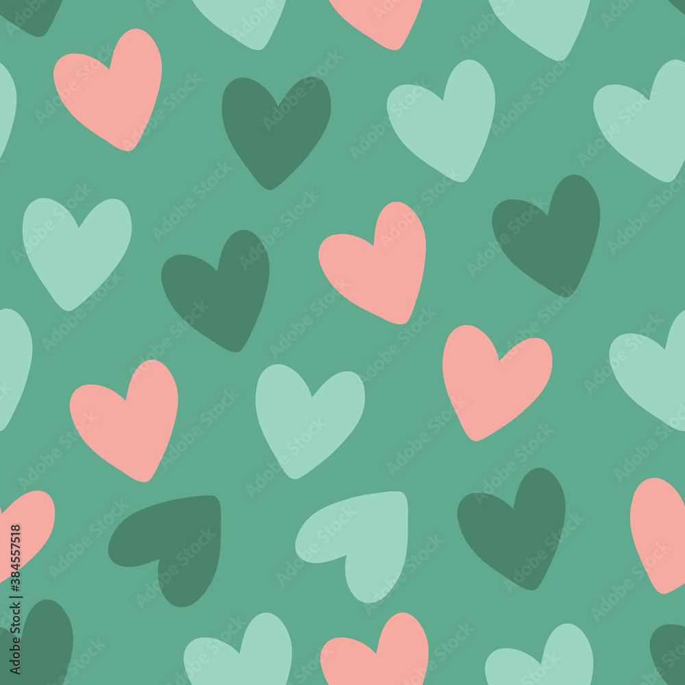 Vector mint green coral hearts seamless pattern background. Perfect for fabric, scrapbooking, wrapping paper, wallpaper projects