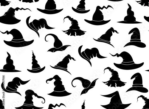 Seamless witch hats isolated on white