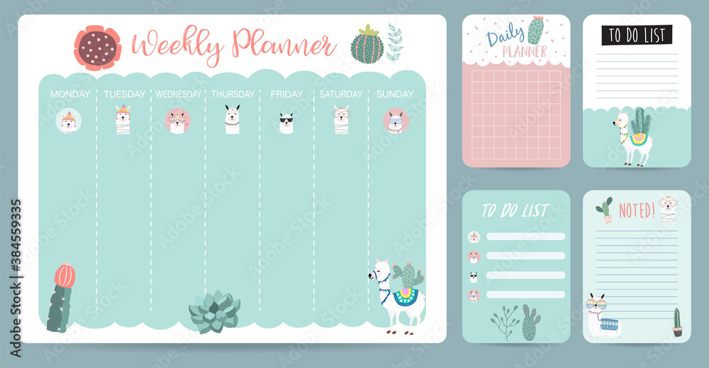 Pastel weekly calendar planner with llama,alpaca,cactus.Can use for printable,scrapbook,diary Pastel weekly calendar planner with llama,alpaca,cactus.Can use for printable,scrapbook,diary
