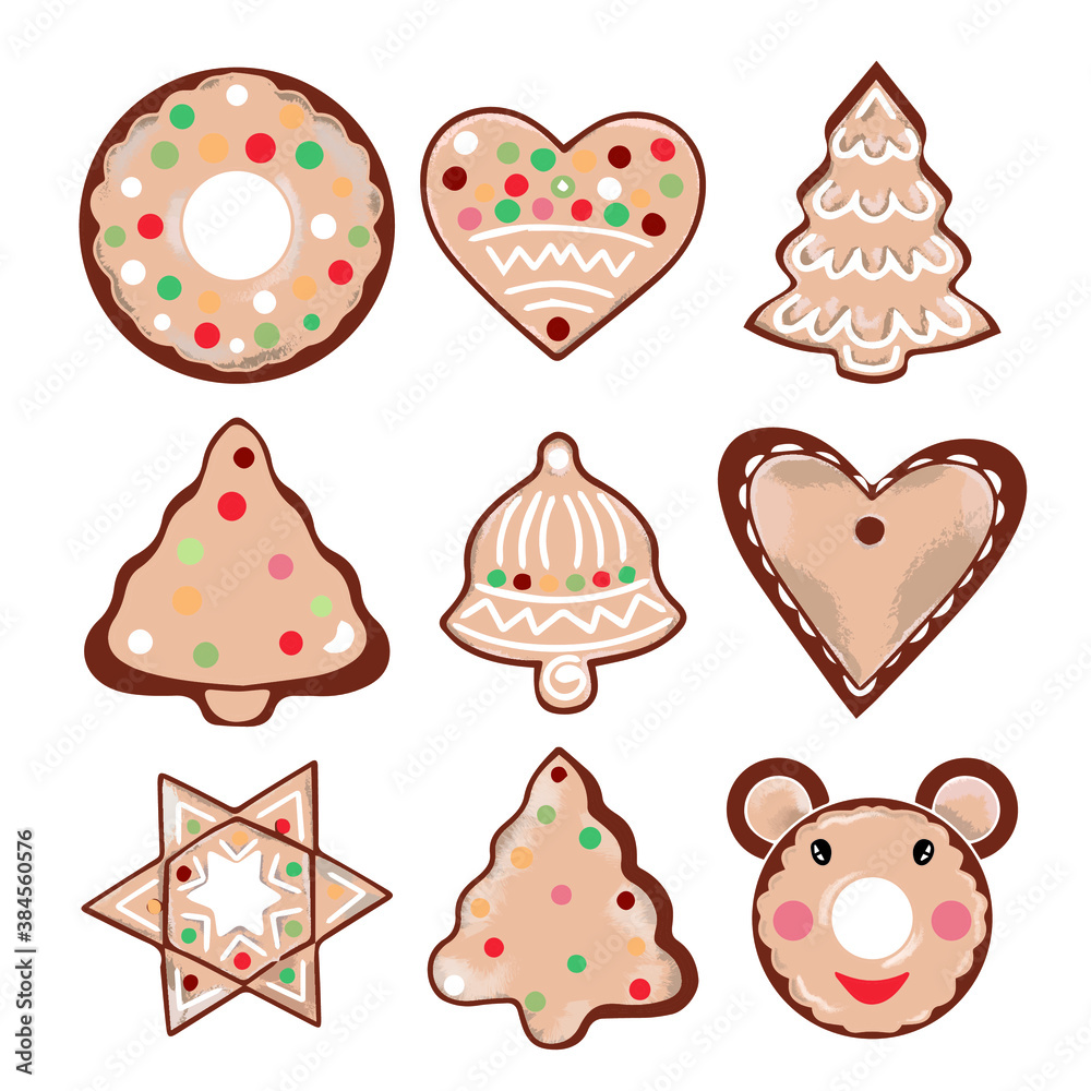 Collection of cookies for Christmas holidays on white background Collection of cookies for Christmas holidays on white background