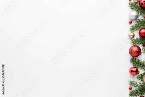 Christmas or New Year white background with fir decor