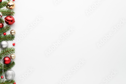 Christmas or New Year white background with fir border