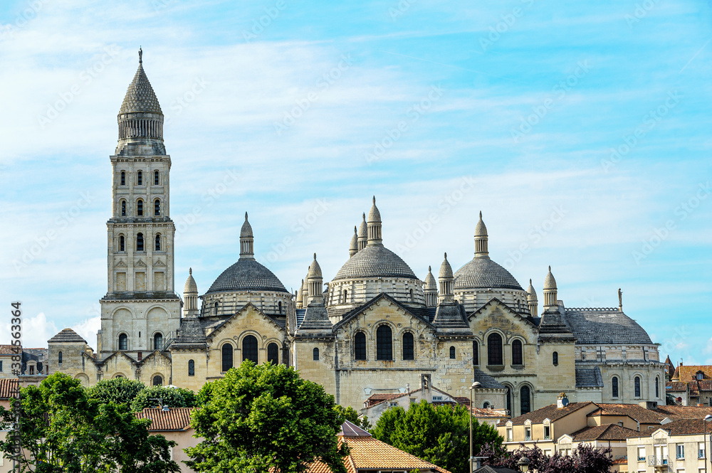 The roman catholic cathedral of Périgueux, in the Périgord region of France. A profusion of domes covered with gray lead plates.