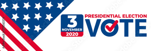 Presidental election banner with USA symbols. Presidental election 2020. Election banner Vote 2020 with Patriotic Stars. Vote day November 3. 