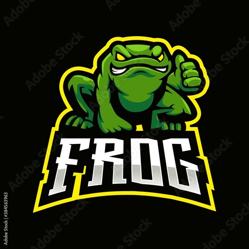 Frog mascot logo design vector with modern illustration concept style for badge, emblem and t shirt printing. Toad gives a thumbs up for e-sport team