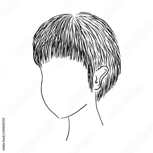 Girl with short straight hair. Vector. Doodle illustration.