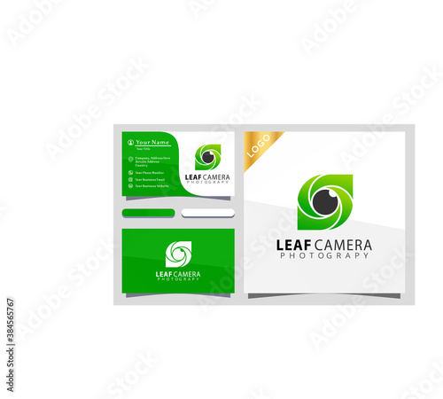 Leaf Camera photograpy colorful logo design vector illustration, business card