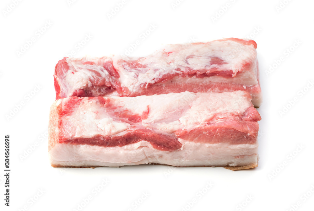 Fat pork on a white background, two large pieces of fat. Trading platform. The concept of fresh, natural products.