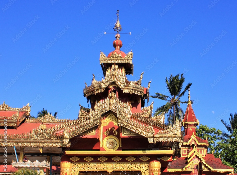 Temple roof at Mahamuni Buddha Pagoda in Mawlamyine, Myanmar